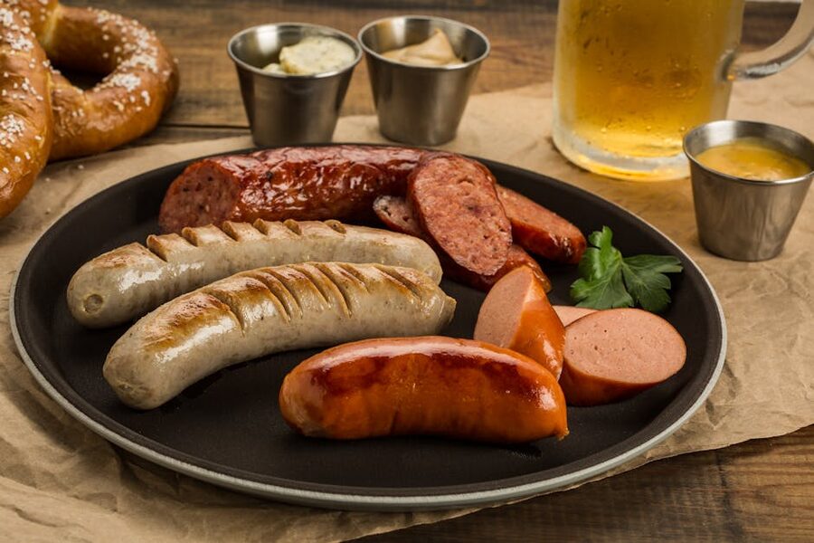 Sausage platter with pretzel Bavarian style