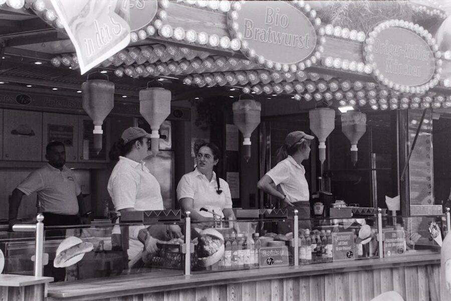 Staff working at Munich food stall