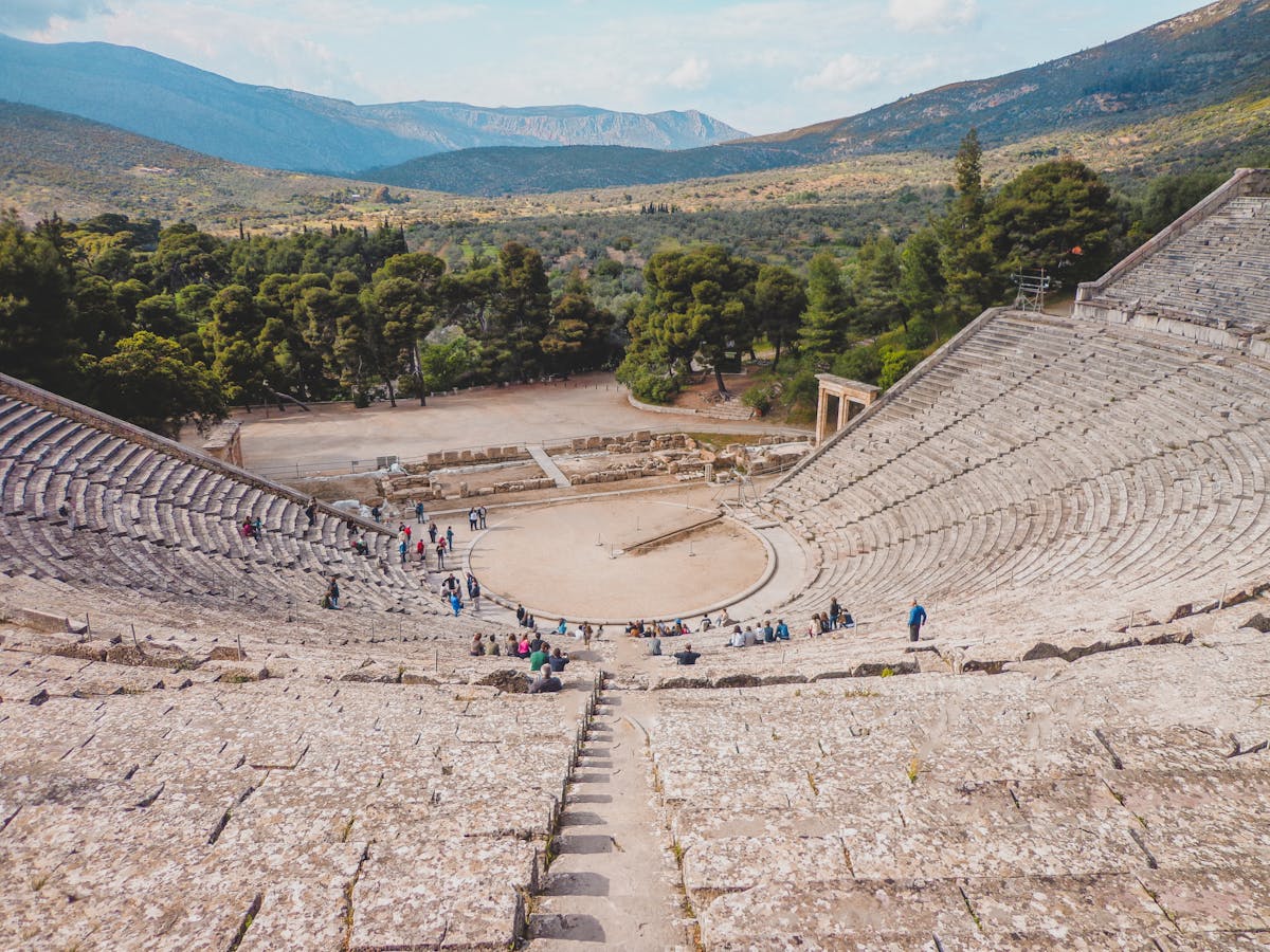 View from the Epidaurus theater looking out over the green Peloponnese countryside