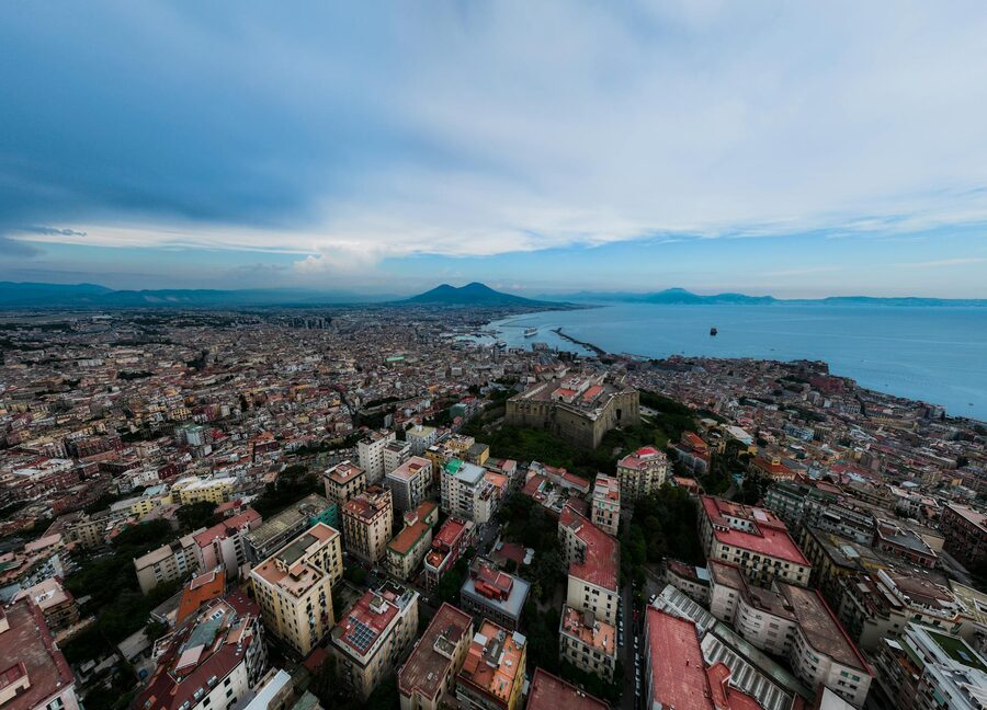 Naples aerial view with Mount Vesuvius