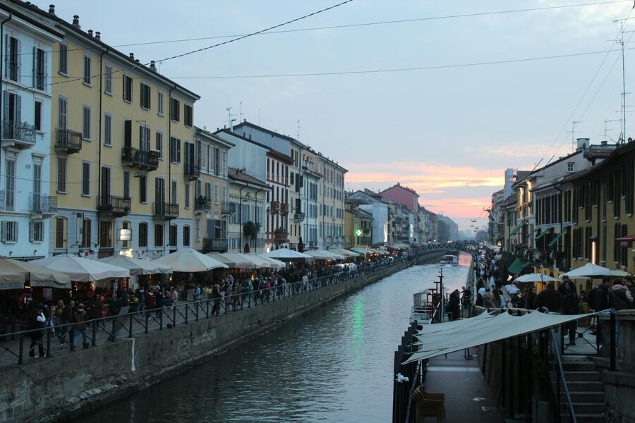 Naviglio Grande canal in Milan at evening