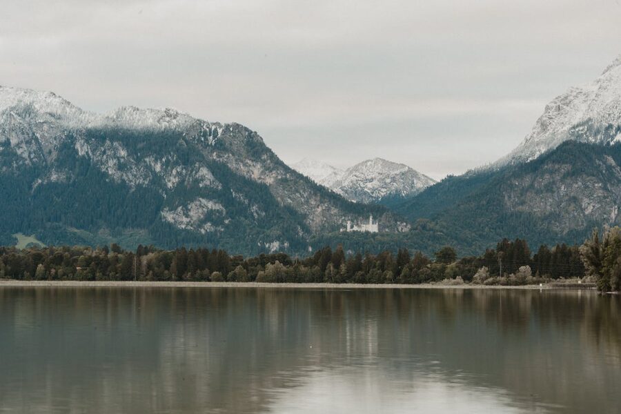 Neuschwanstein Castle with Alpsee Lake and Bavarian Alps