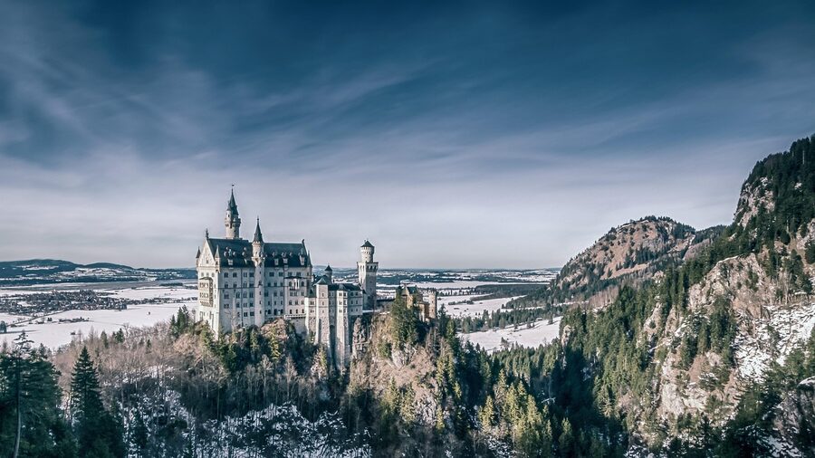 Neuschwanstein Castle covered in snow in winter