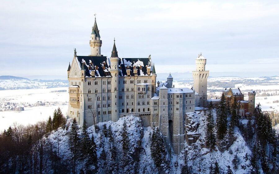 Neuschwanstein Castle in snow and winter