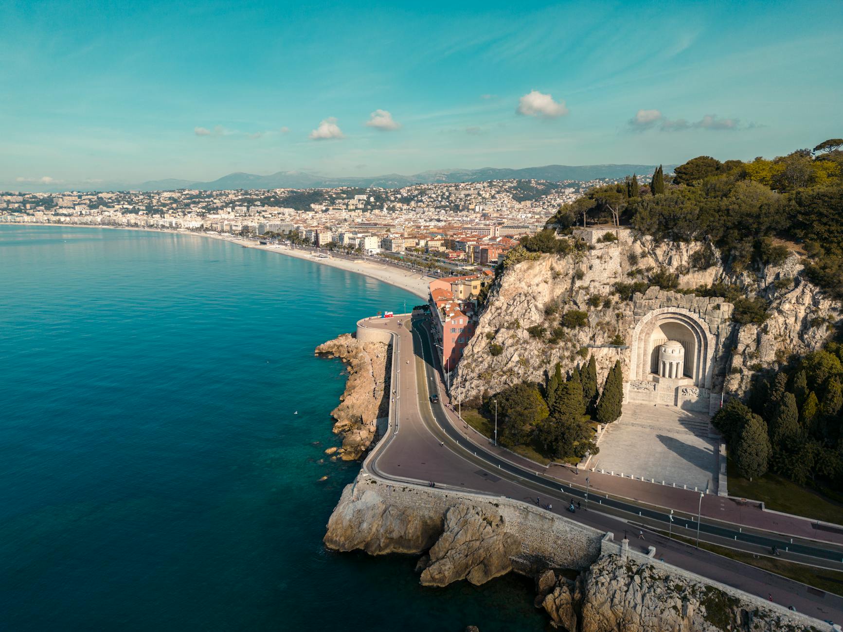 Aerial view of Nice with azure sea and coastal architecture