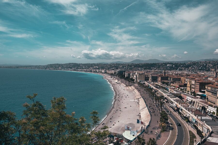 Nice France coast and beach from above