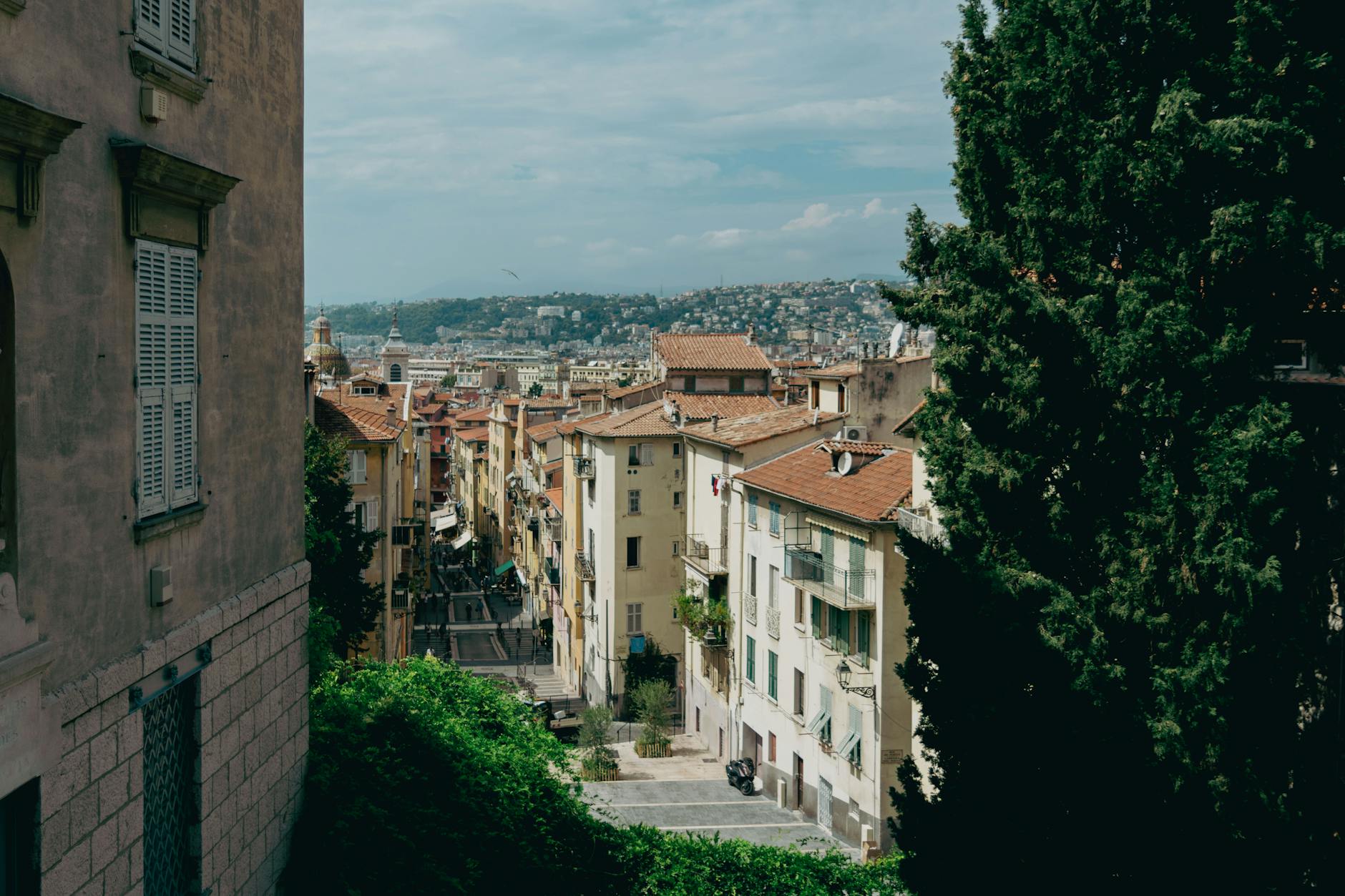 Historic streets of Nice with stunning hillside views over the old town