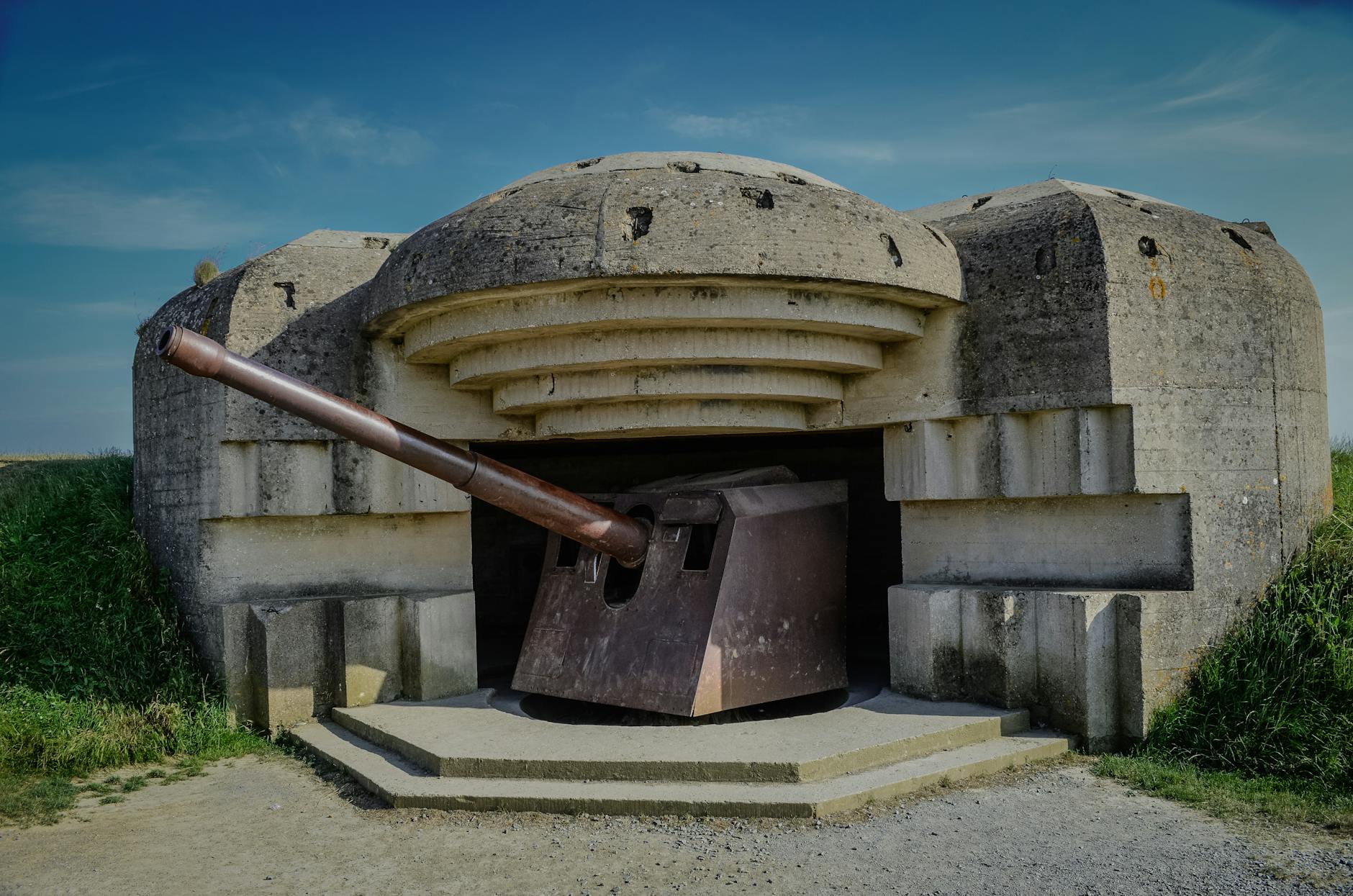 World War II German bunker with cannon still in place in Normandy France