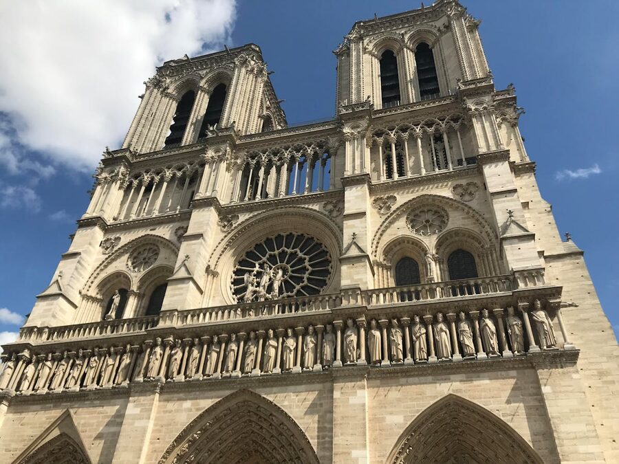Notre Dame Cathedral against a clear blue sky in Paris