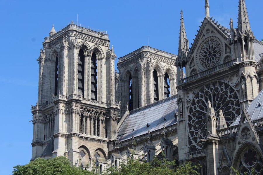 Notre Dame Cathedral front view showing the Gothic facade