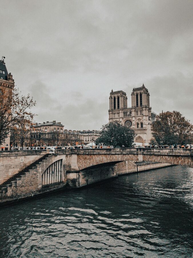 Notre Dame Cathedral seen from across the Seine River in Paris