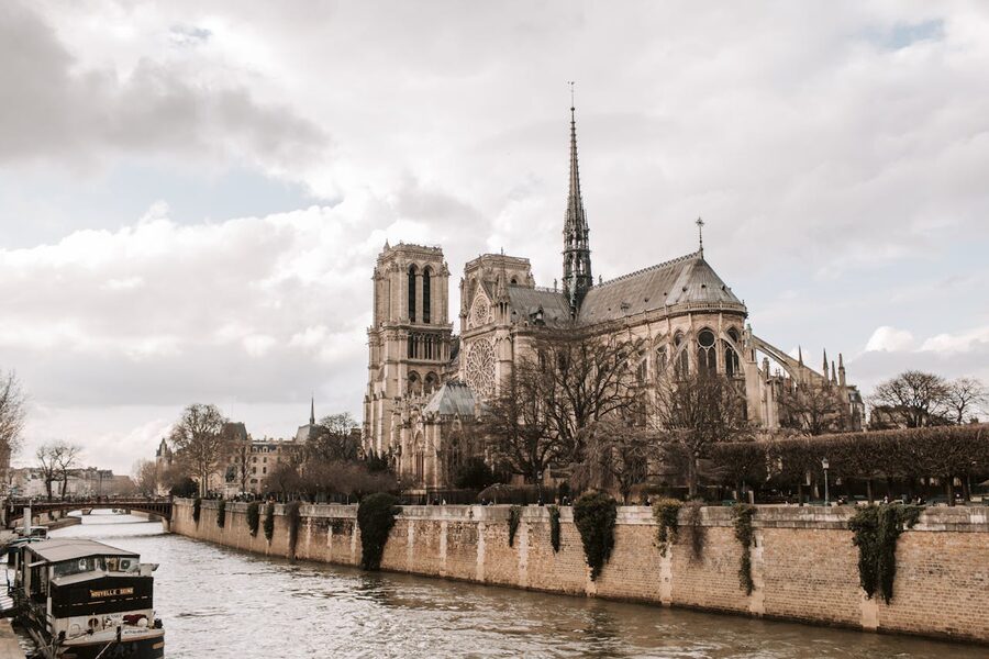 Notre Dame Cathedral beside the Seine River in Paris
