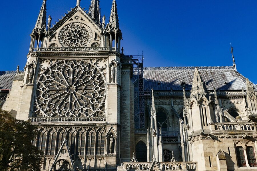 Detailed Gothic entrance portal of Notre Dame Cathedral