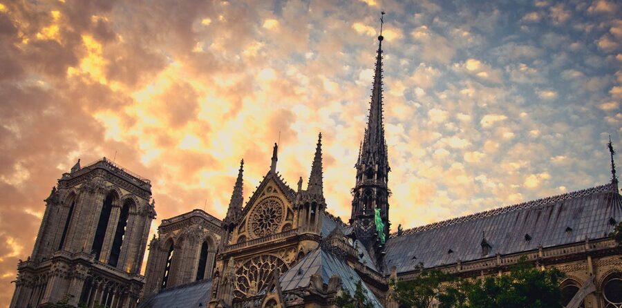 Notre Dame Cathedral at sunset in Paris