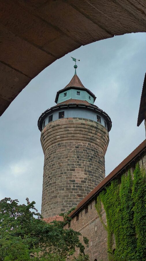 Nuremberg tower through an archway in the old town