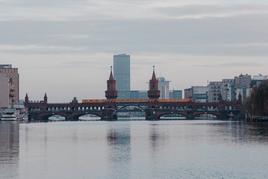 Oberbaum Bridge reflected in the River Spree Berlin