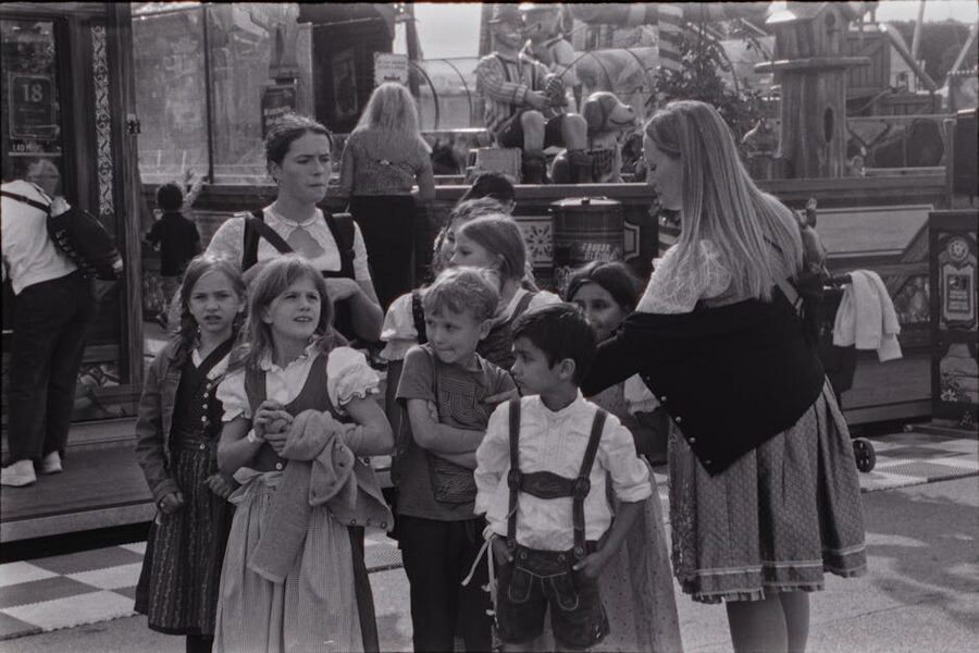 Family in Bavarian costumes at Oktoberfest