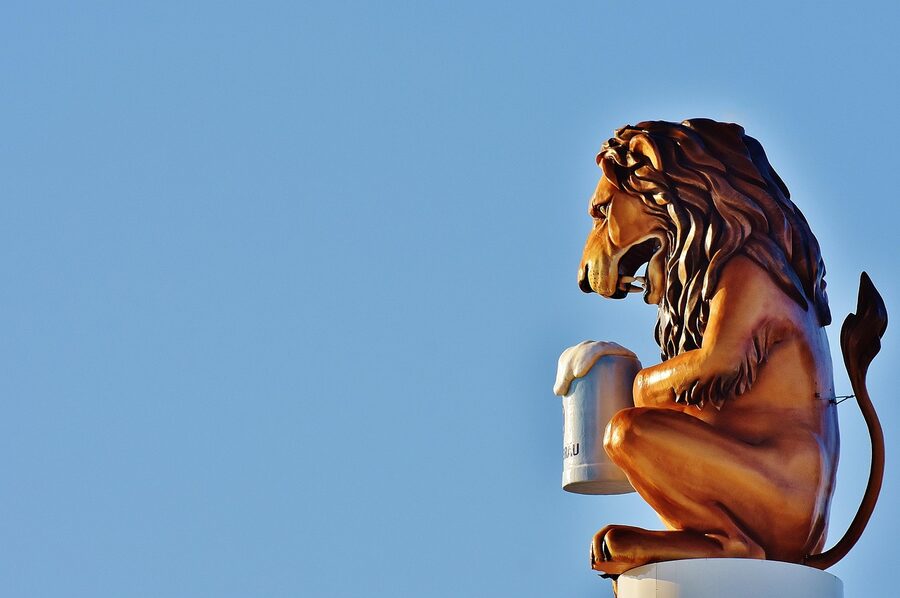 Lowenbrau beer brewery lion at Oktoberfest