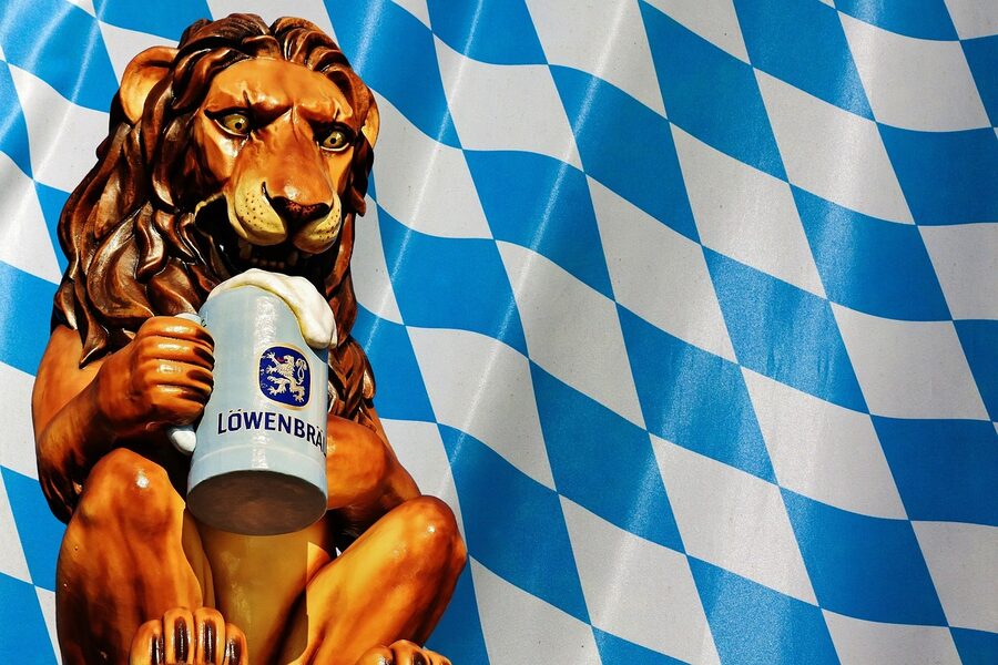 Lowenbrau lion at Oktoberfest beer tent