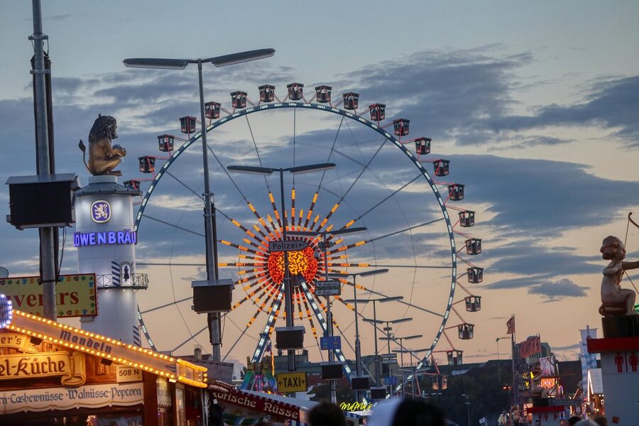 Oktoberfest ferris wheel and beer tents Munich