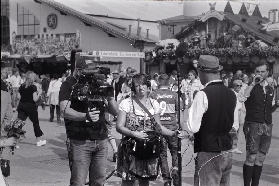 People in traditional costumes at Oktoberfest