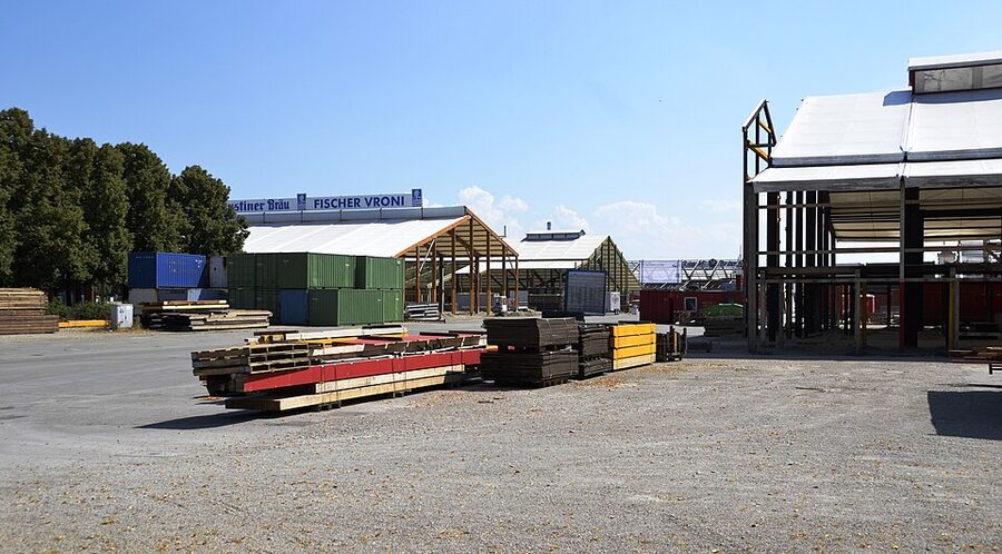 Oktoberfest tent setup and construction phase