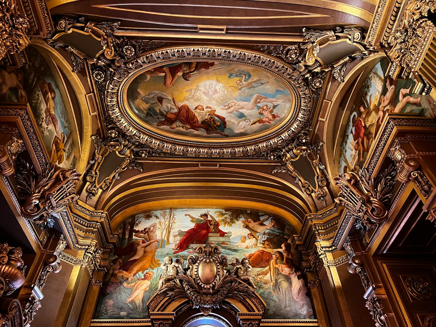 Opera Garnier baroque ceiling fresco with ornate painting detail