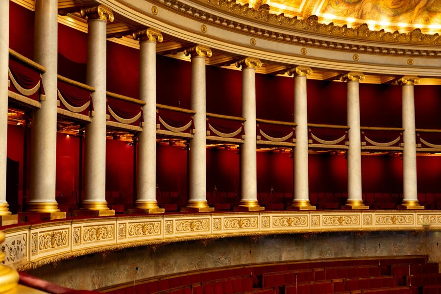 Opera house balcony with red and gold decor