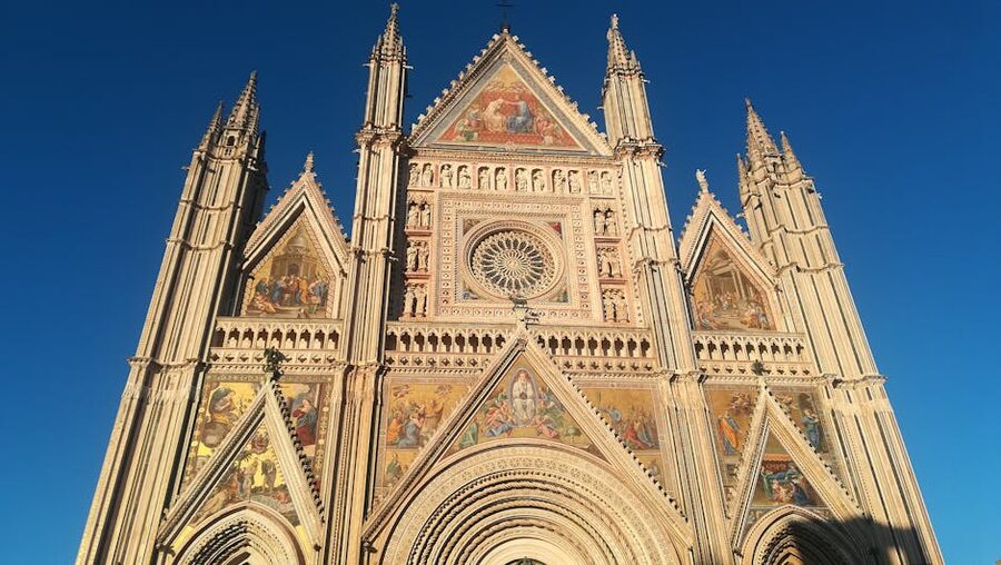 Orvieto Cathedral facade at sunset