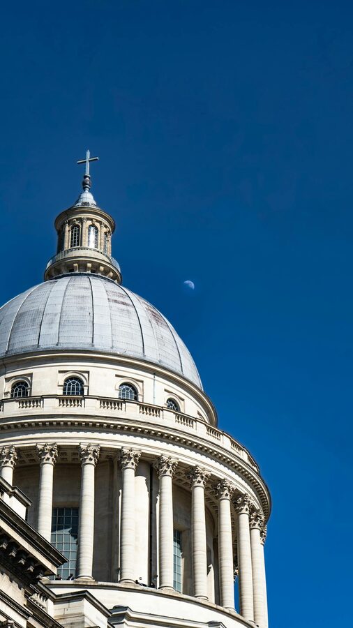 Pantheon dome with crescent moon in Paris
