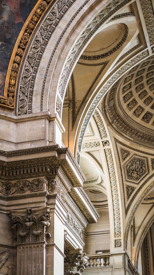 Pantheon dome ceiling interior viewed from below in Paris