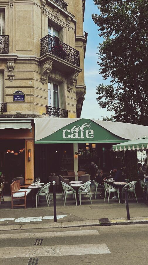 Couple at a Paris cafe terrace