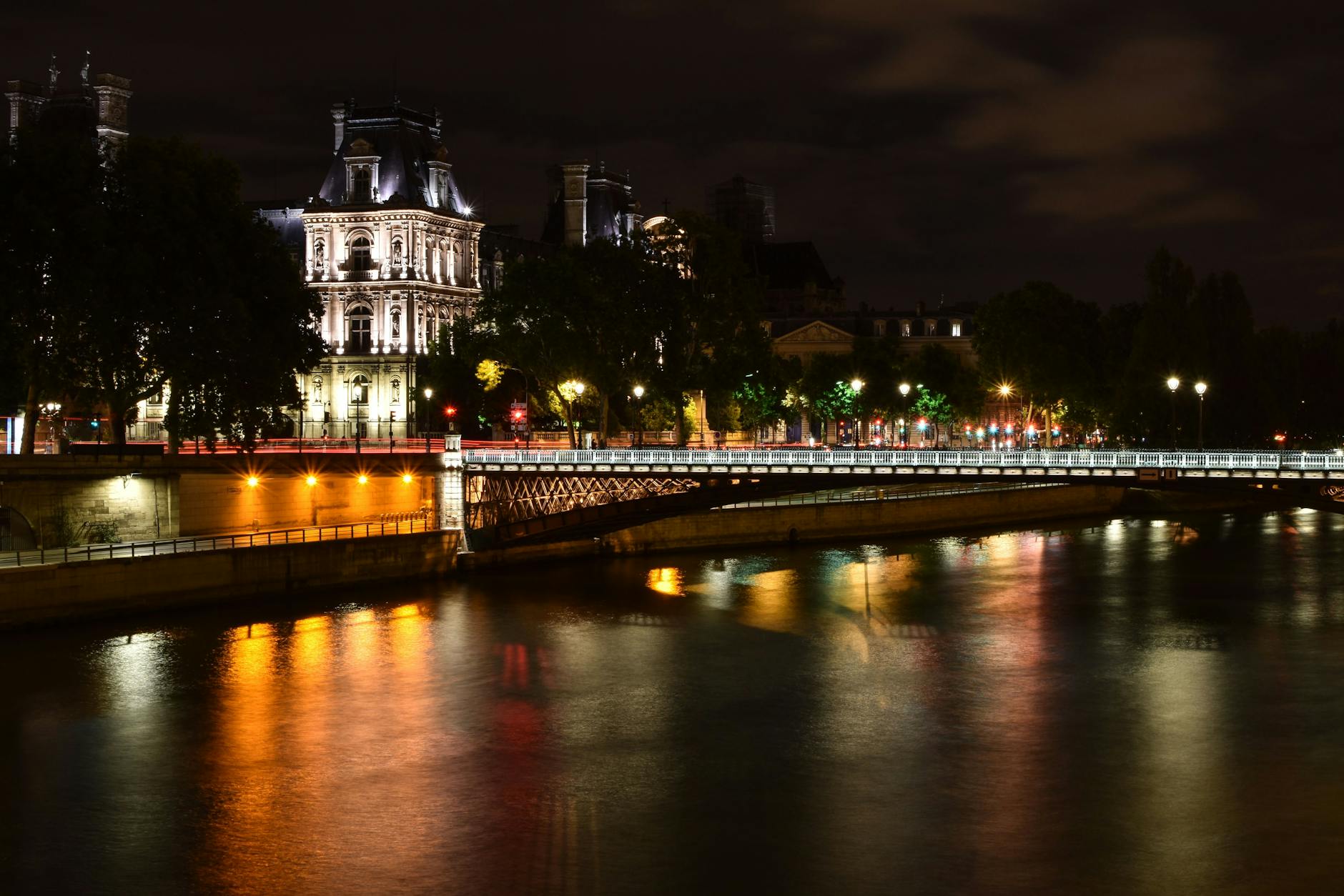 Paris Eiffel Tower and Seine River at night