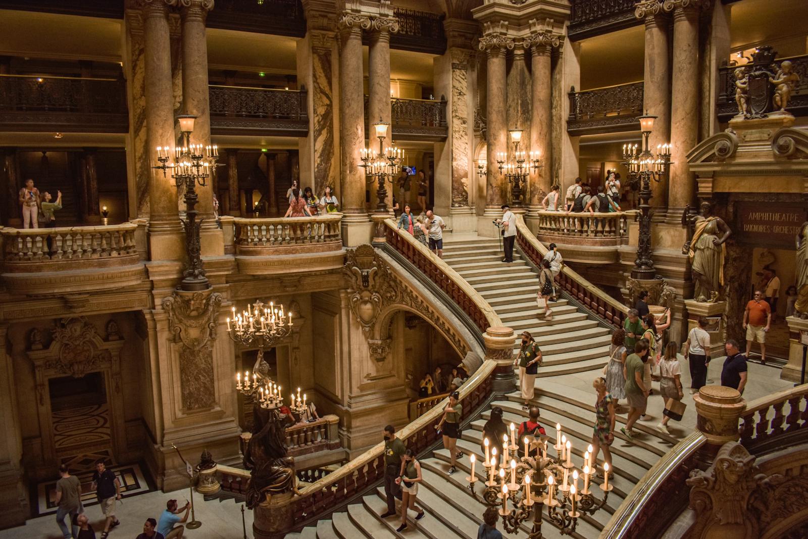 Visitors ascending the Grand Staircase at the Paris Opera House