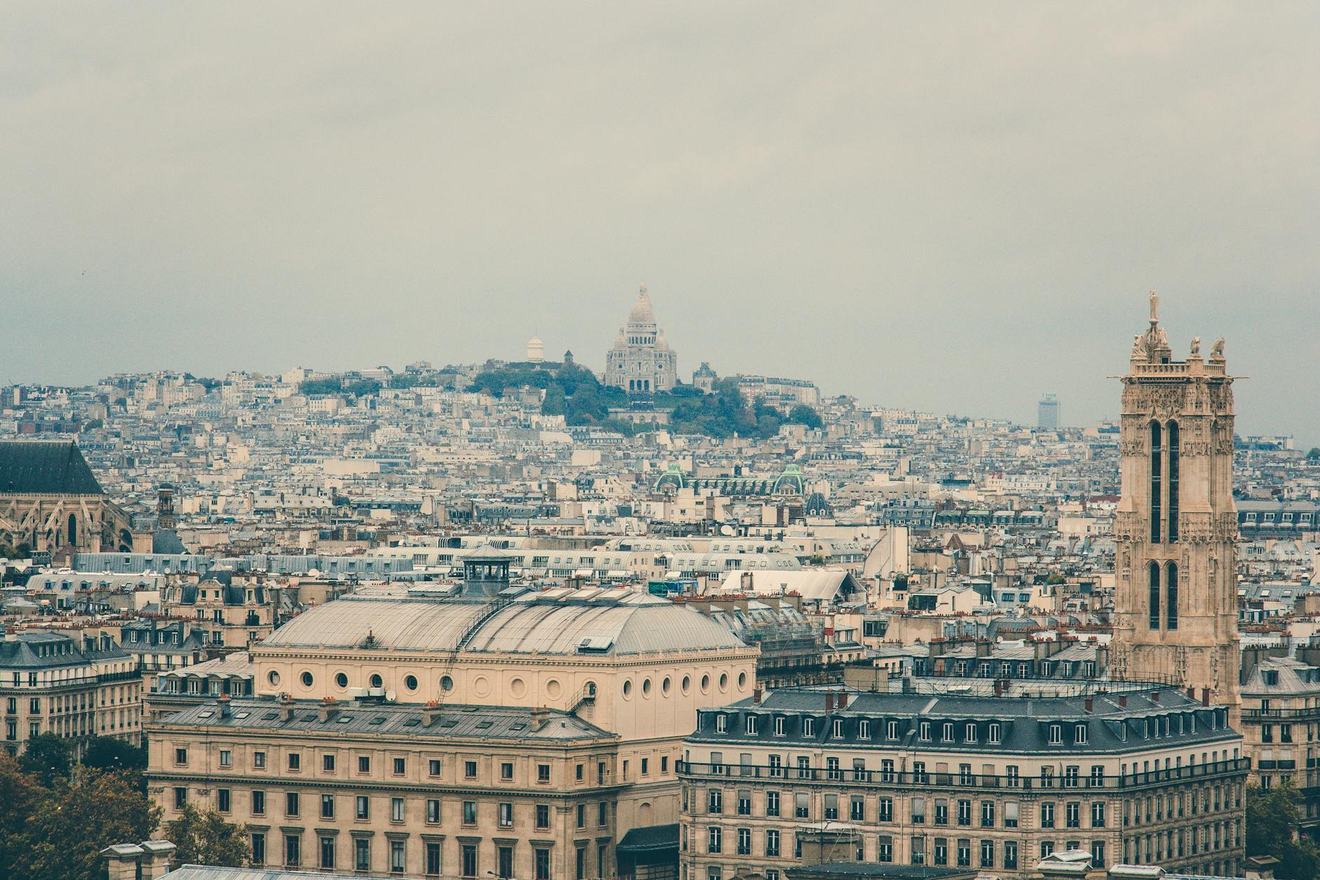 Panoramic view of Paris with Sacré-Cœur Basilica