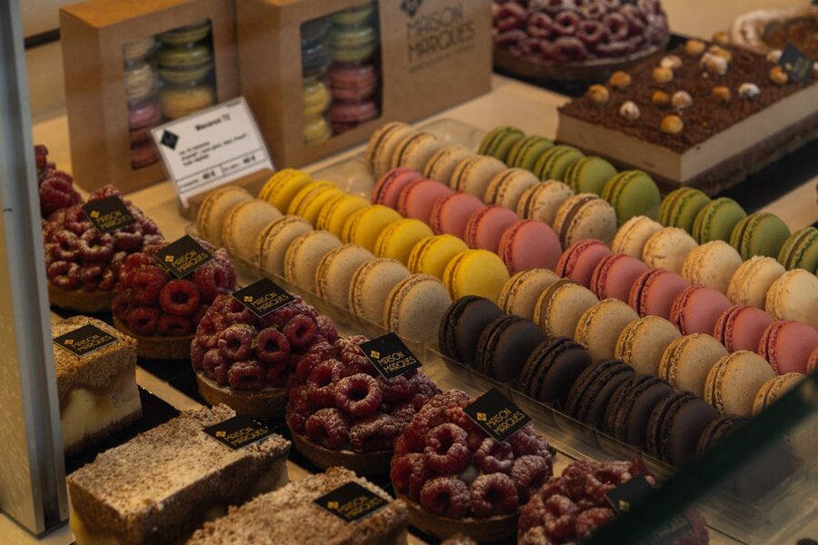 Macarons and pastries in a Parisian patisserie