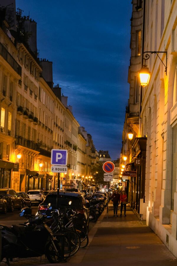 Couple walking on a Parisian street