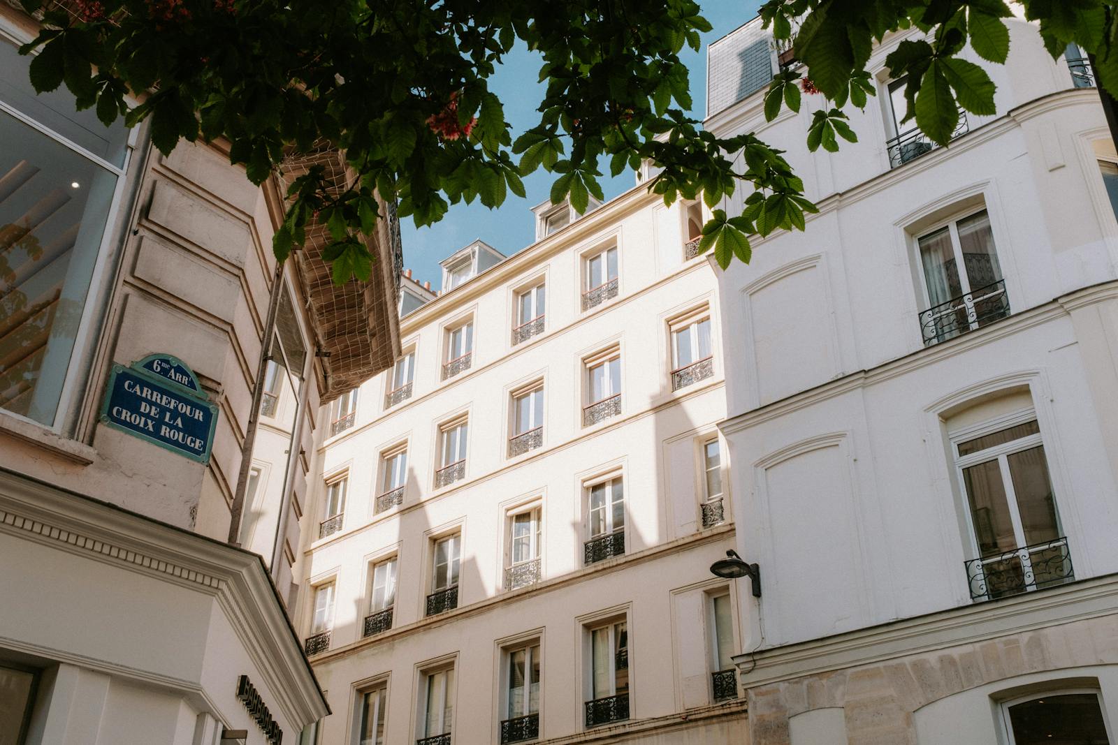 Elegant Parisian street view with classic Haussmann architecture