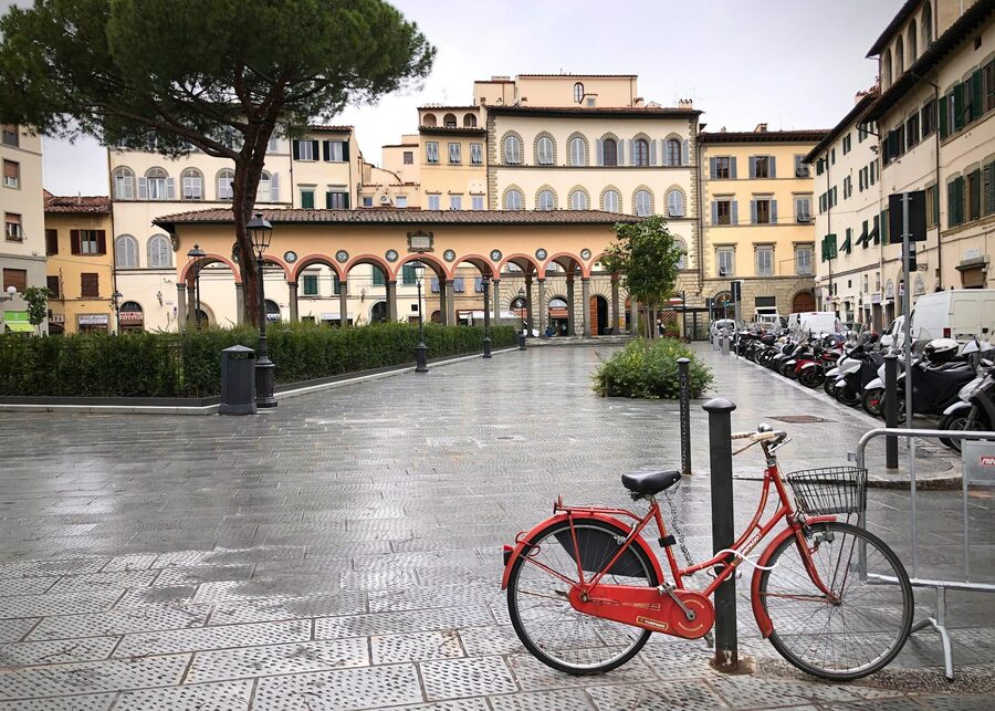 Piazza dei Ciompi in Florence with a red bike