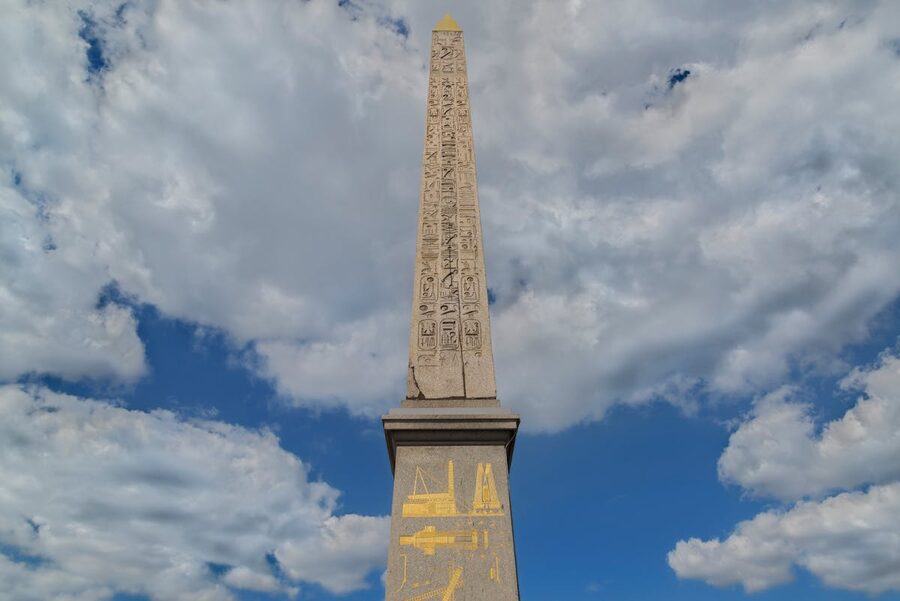 Luxor Obelisk under a blue sky at Place de la Concorde Paris