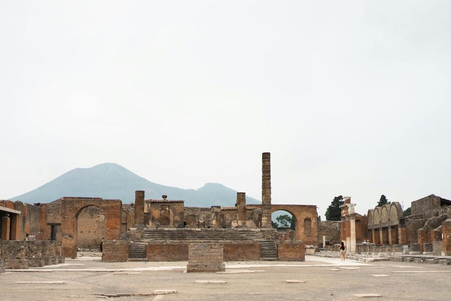 Pompeii ruins with Vesuvius in background