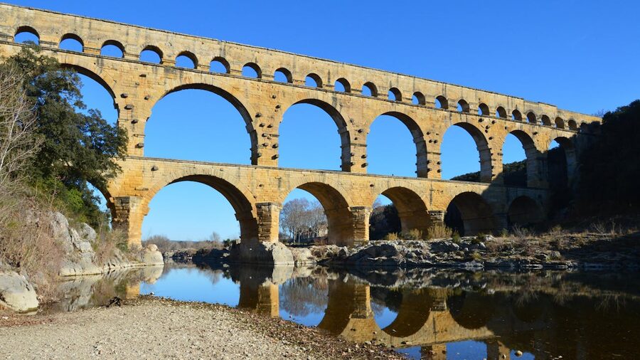View of Pont du Gard aqueduct in Occitanie
