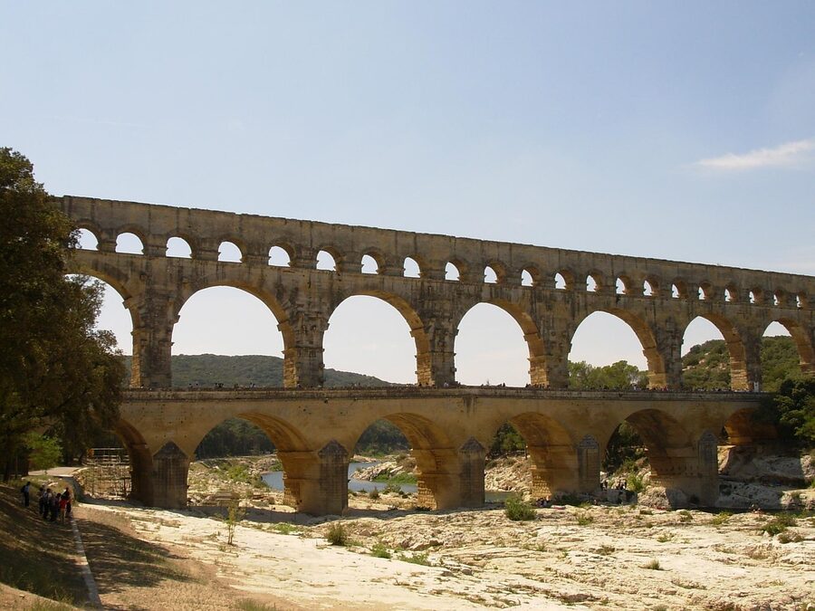 Pont du Gard bridge in summer with nature
