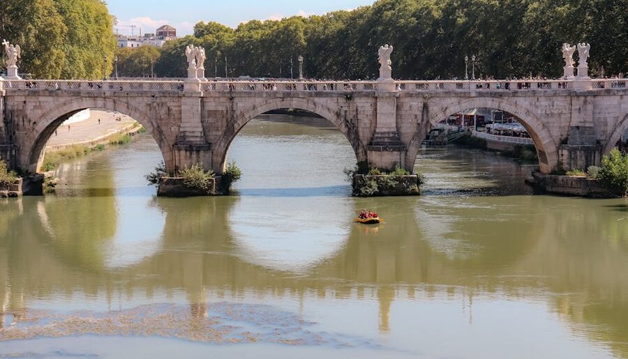 Ponte Sant Angelo bridge over Tiber River historic