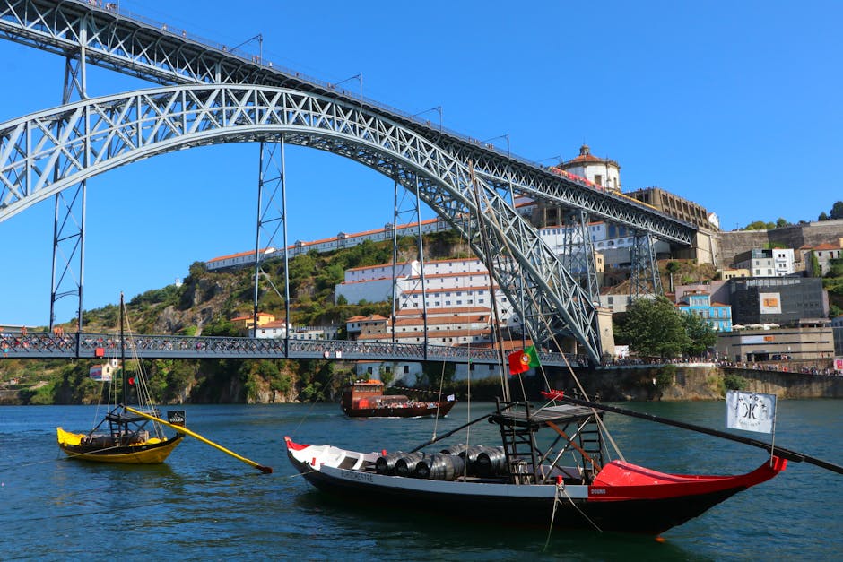 Porto bridge and waterfront at sunset