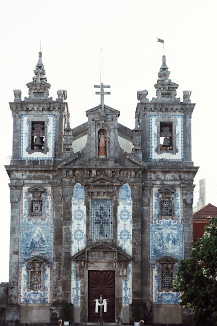 Porto church covered in blue azulejo tiles