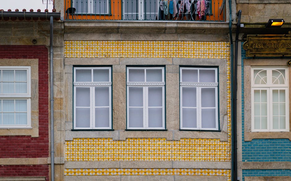 Porto street scene with traditional tiled buildings