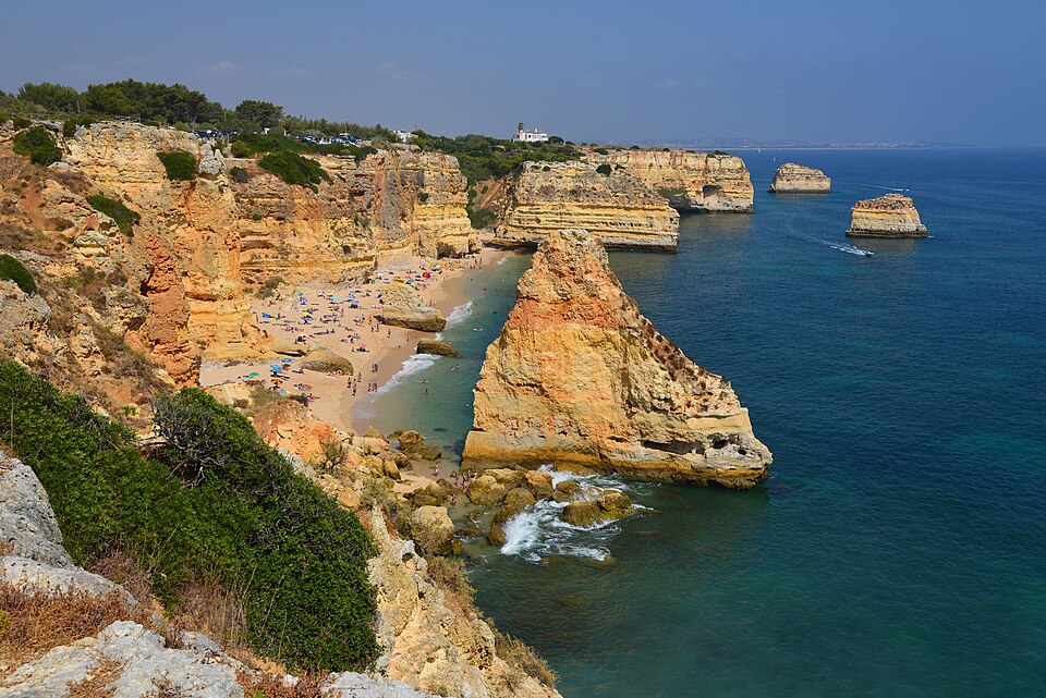 Praia da Marinha beach in the Algarve with dramatic cliff formations
