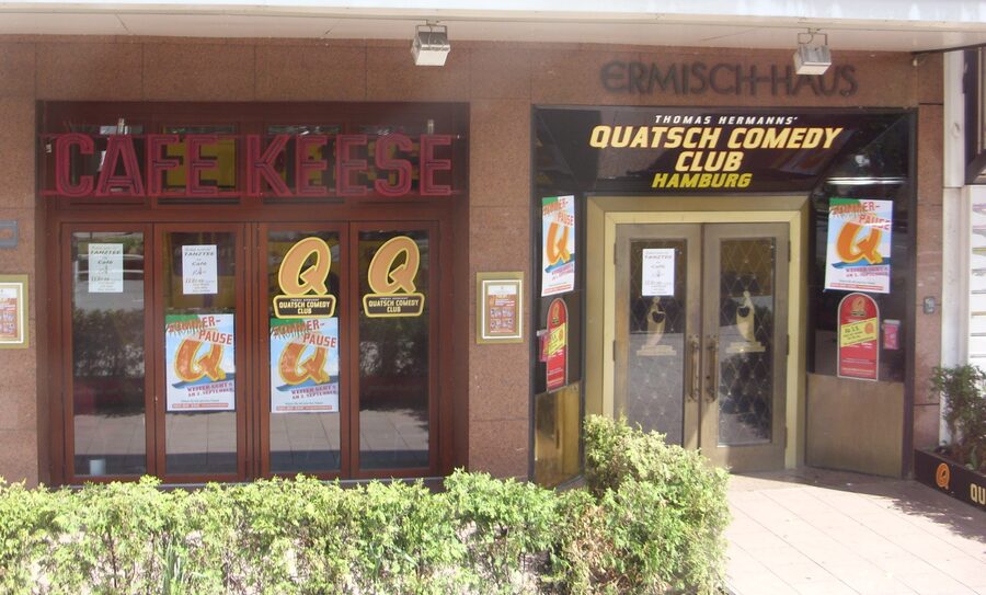 Quatsch Comedy Club and Cafe Keese sign at entrance