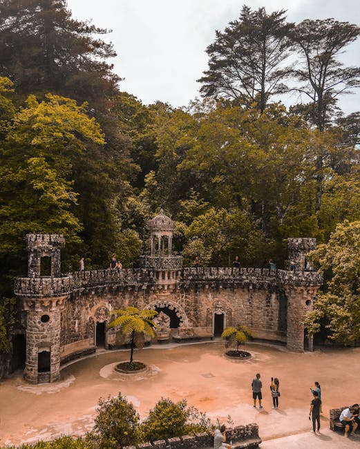 Stone tunnel passage inside Quinta da Regaleira estate